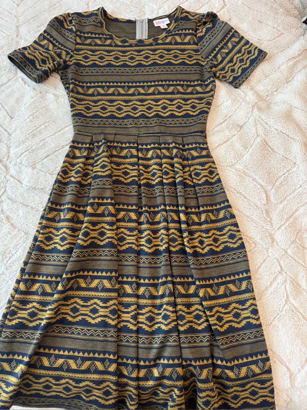 LuLaRoe Mustard and Black Aztec print Amelia style dress XS